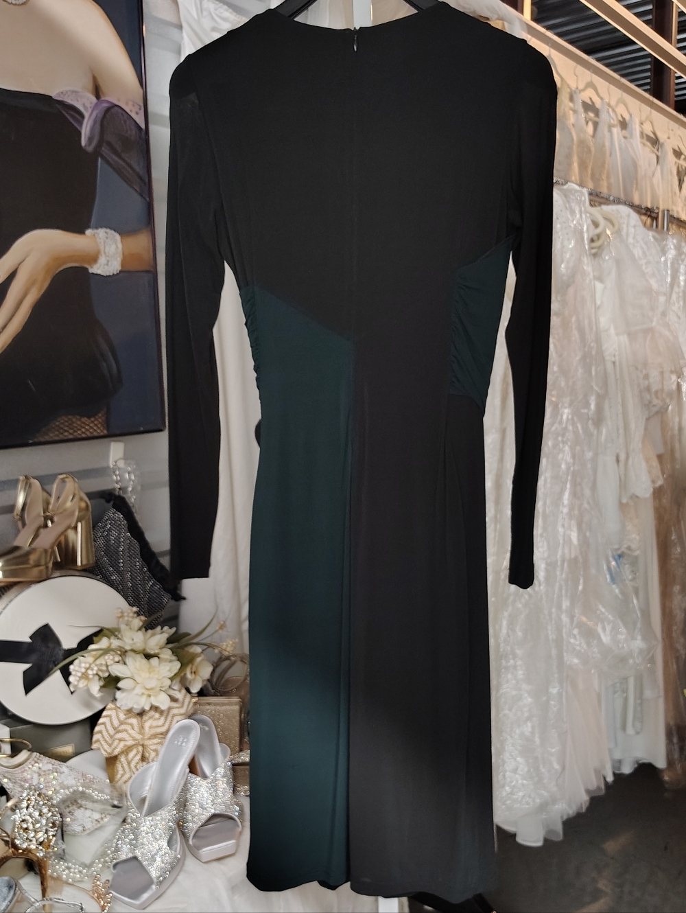 BOSS Eretha Jersey Sheath Midi Dress Black Green Stretch Size S NWOT - Picture 4 of 7